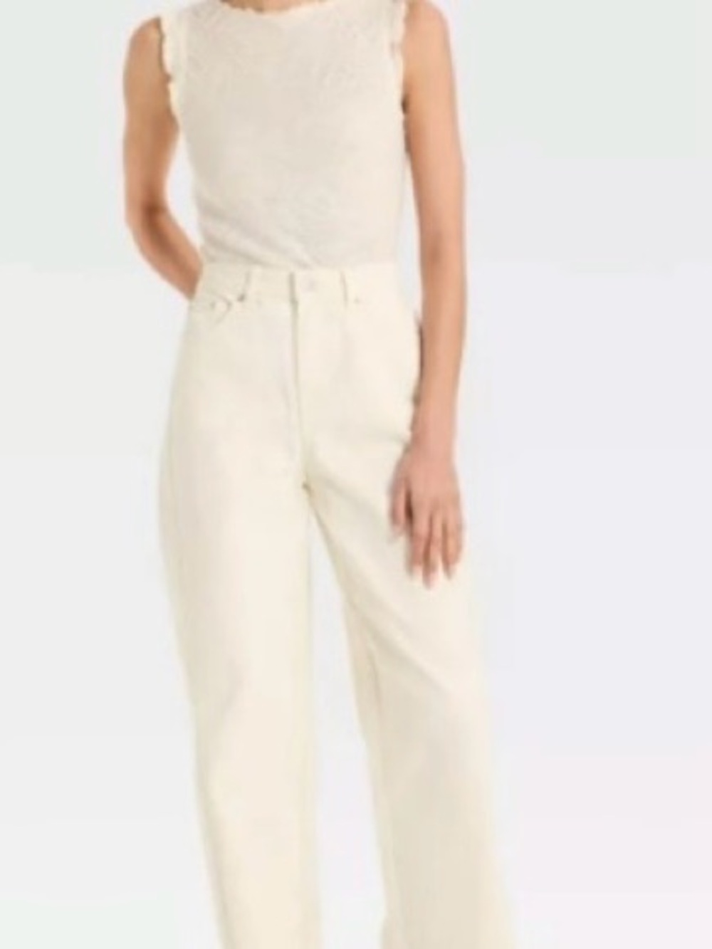 Cream High-Waist Wide Leg Jeans